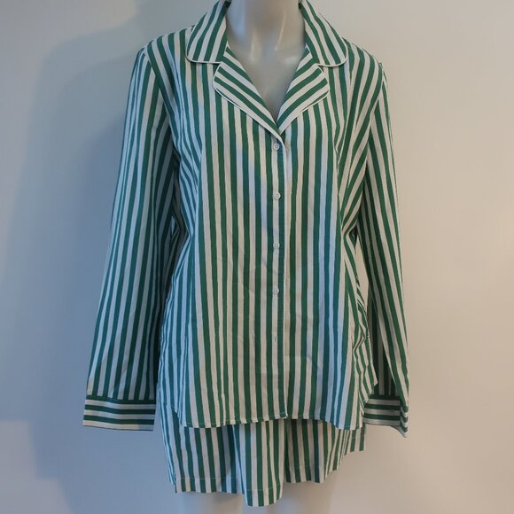 Women Splendid x Cella Jane White Green Stripe 2 PC- Set  Collared Top/S Short/M - Picture 6 of 16